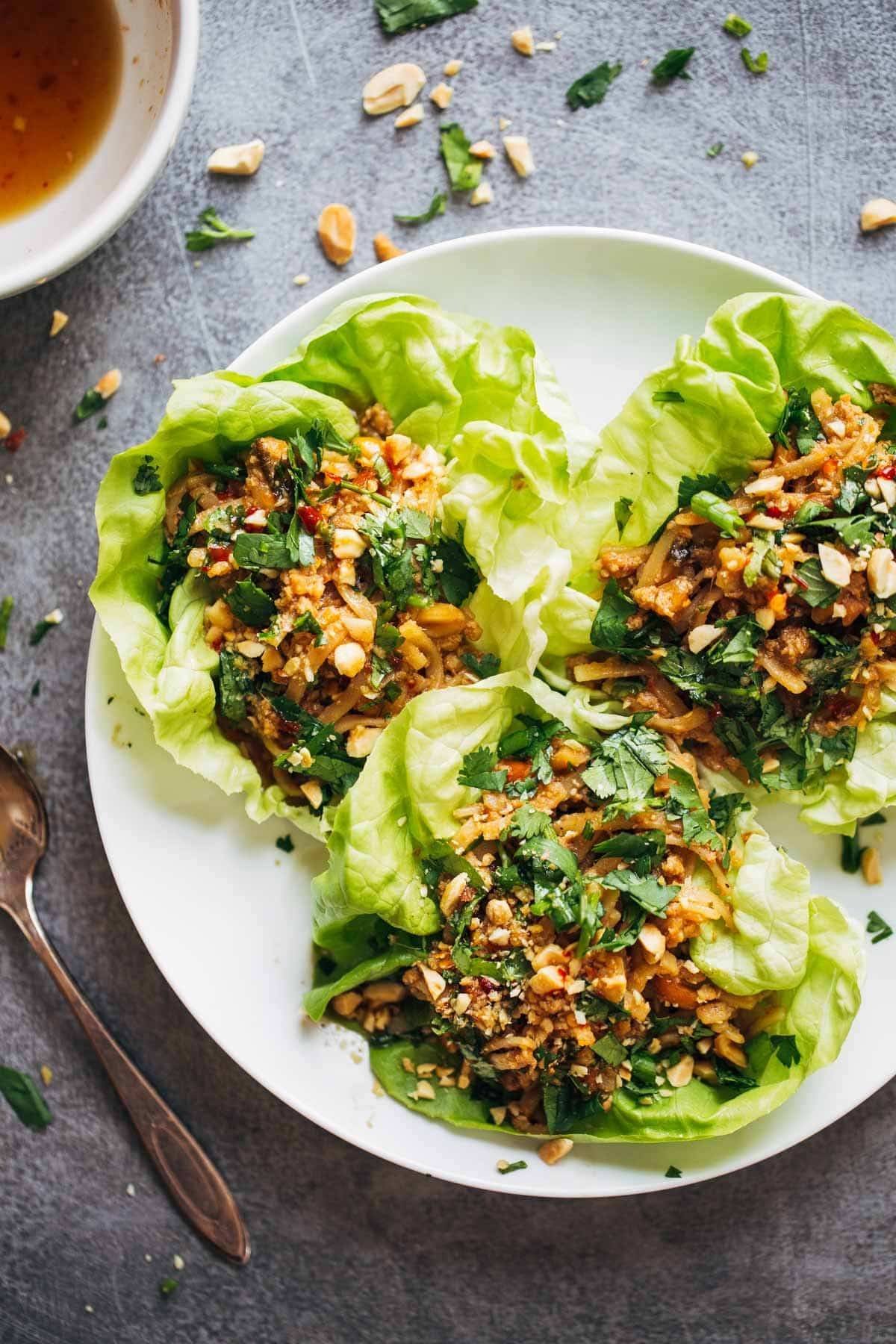 Meal Prep Peanut Chicken Lettuce Wraps with Ginger Garlic Sauce