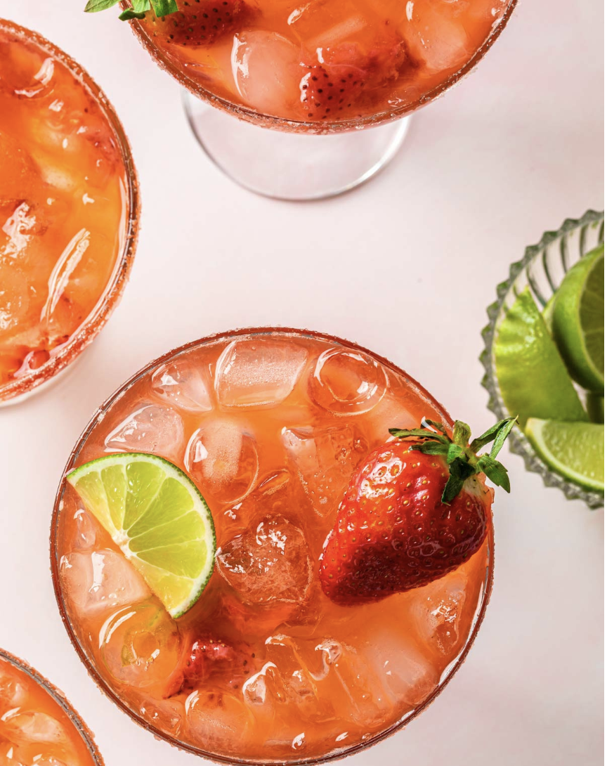 Roasted Strawberries Margarita on the Rocks