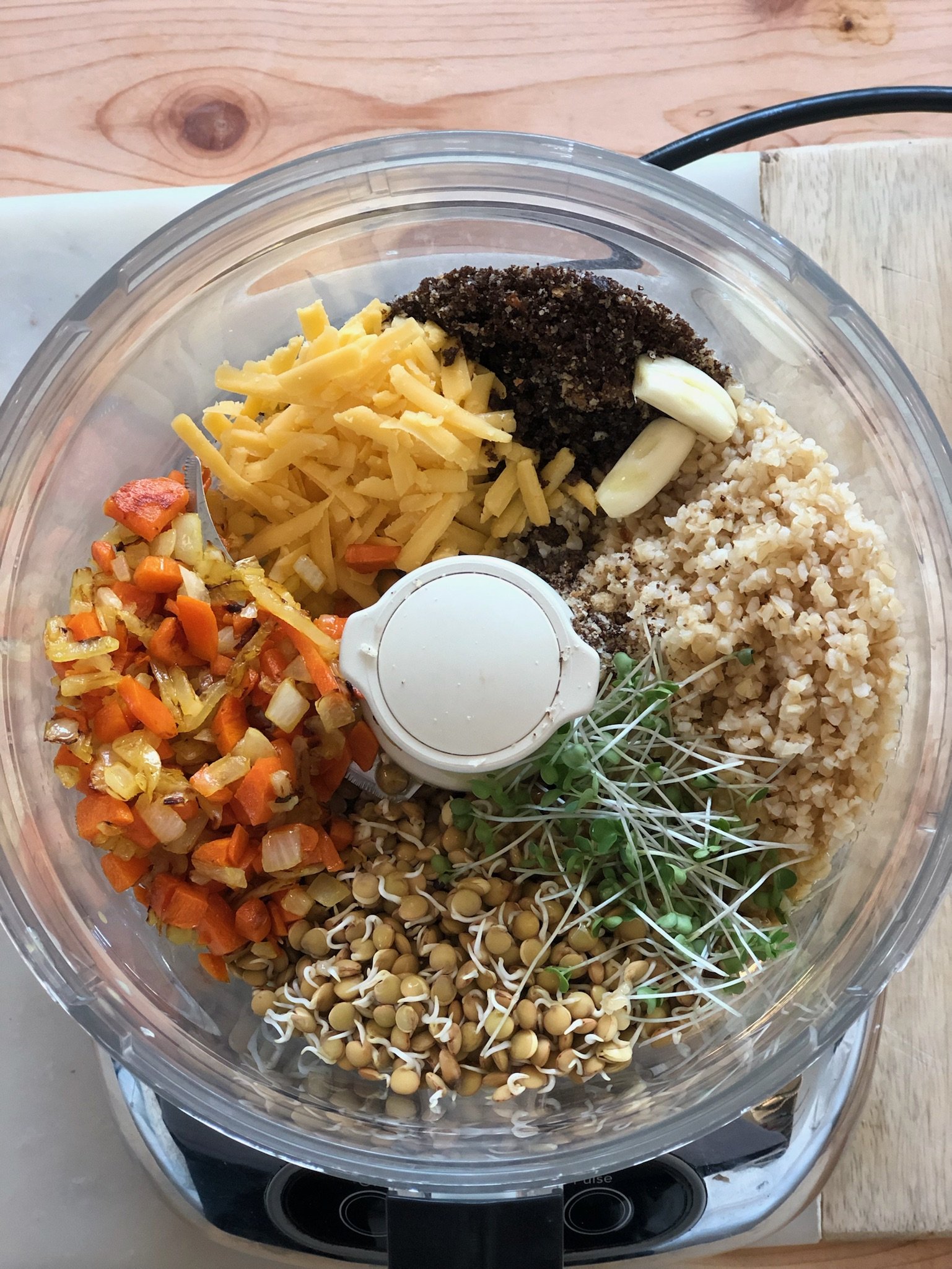 Sprouted Lentil Fritter Ingredients in food processor