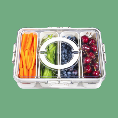 Portable Fruit Storage Containers for Fridge, 4 Compartments Snack Box Container