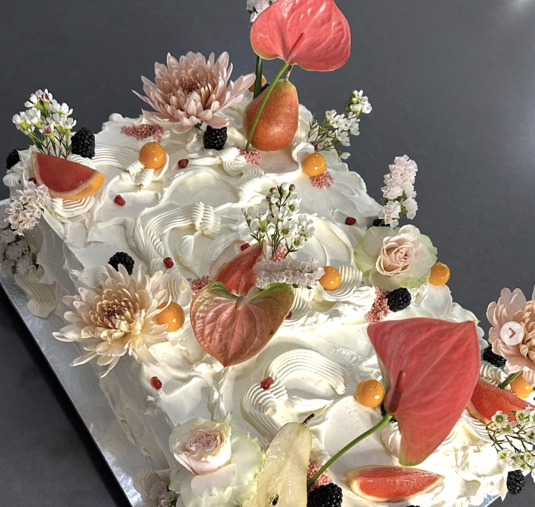 surreal flower and fruit cake