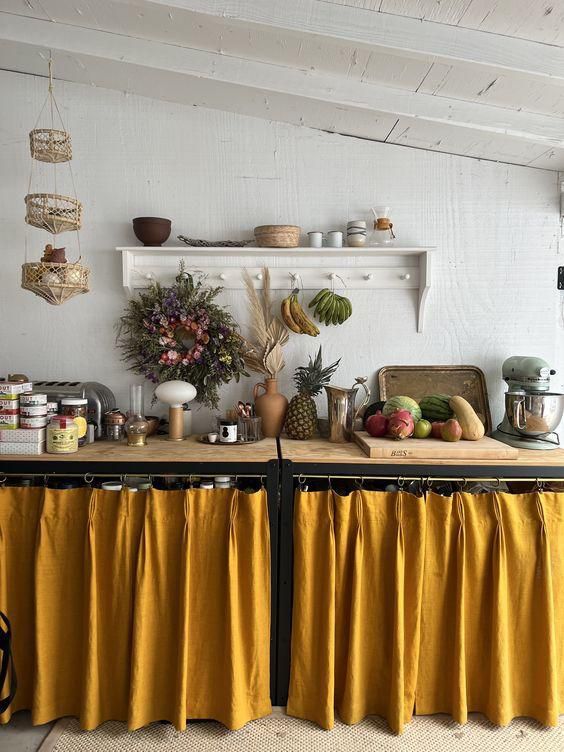 cabinet skirt and storage design inspo